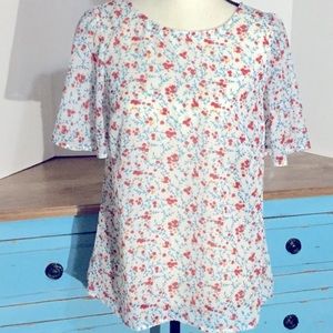 ModCloth white floral blouse bows tie at the shoulder